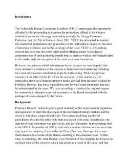 Introduction The Vulnerable Energy Consumers Coalition (VECC