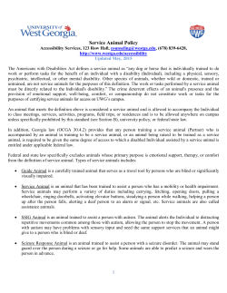 Service Animal Policy - University of West Georgia