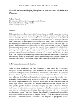 Perch&eacute; un`antropologia filosofica: le motivazioni di Helmuth Plessner