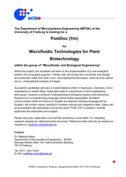 PhD Student (f/m) Microfluidic Technologies for Plant Biotechnology