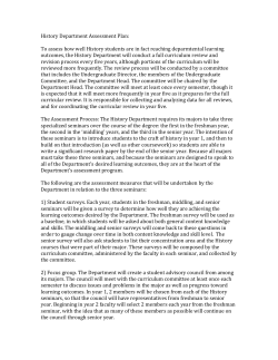 History Assessment Plan