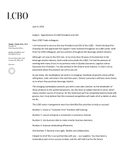 Appointment of LCBO President and CEO