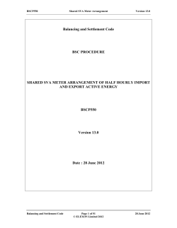 Balancing and Settlement Code BSC PROCEDURE