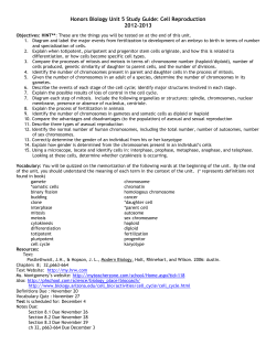 Honors Biology Unit 5 Study Guide: Cell Reproduction
