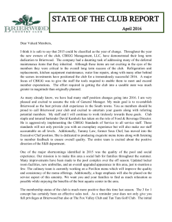 STATE OF THE CLUB REPORT April 2016