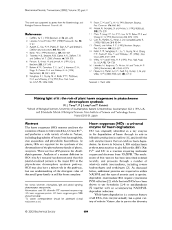 the role of plant haem oxygenases in phytochrome chromophore