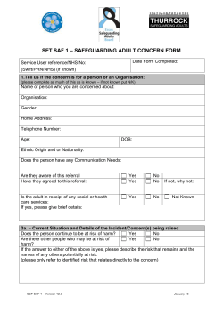 SET SAF 1 &ndash; SAFEGUARDING ADULT CONCERN FORM Service