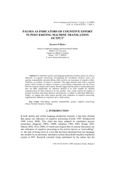 pauses as indicators of cognitive effort in post-editing