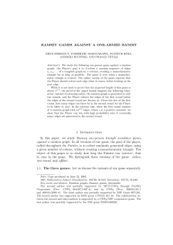 RAMSEY GAMES AGAINST A ONE-ARMED BANDIT 1. Introduction