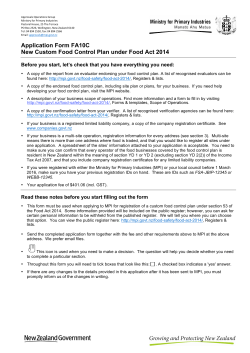 New Custom Food Control Plan - FA10C application form