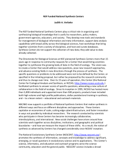 NSF Funded National Synthesis Centers Judith A. Verbeke The NSF