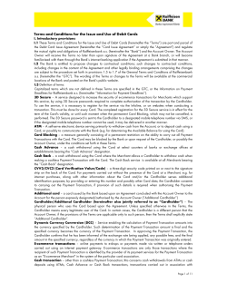 Terms and Conditions for the Issue and Use of Debit Cards