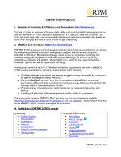 ENERGY STAR PRODUCTS Database of Incentives for Efficiency