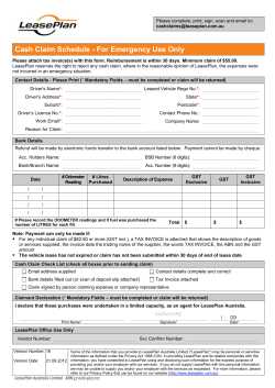 Cash Claim Schedule - For Emergency Use Only