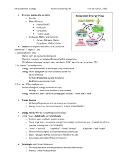 Introduction to Ecology: Factors Sustaining Life February 20