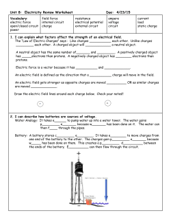 Unit 8: Electricity Review Worksheet Due: 4/23/15