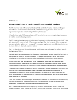 08-Feb-2017 Code of Practice holds life insurance to high standards