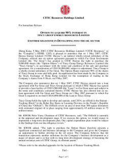 Option to Acquire 90% Interest in Tincy Group Energy Resources