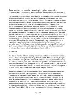 Perspectives on blended learning in higher