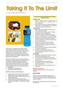 Nutritional Issues and Challenges Nutritional Solutions Energy