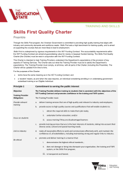 Skills First Quality Charter - Department of Education and Training