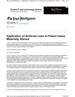 Application of Antitrust Laws to Patent Cases Materially