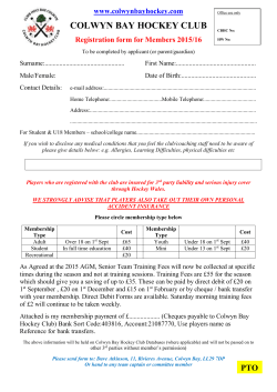 COLWYN BAY HOCKEY CLUB Registration form for