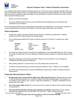 Glucose Tolerance Tests &ndash; Patient Instructions
