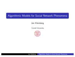 Algorithmic Models for Social Network Phenomena