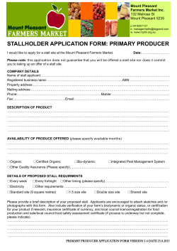 STALLHOLDER APPLICATION FORM: PRIMARY PRODUCER