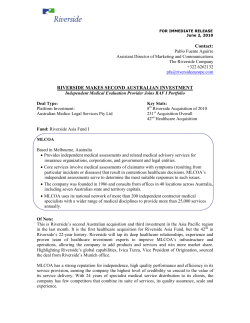 Contact: RIVERSIDE MAKES SECOND AUSTRALIAN INVESTMENT