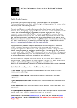 All Party Parliamentary Group on Arts, Health and Wellbeing Call for