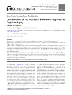 Contributions of the Individual Differences Approach to Cognitive