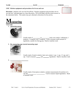 Kitchen Equipment Note sheet