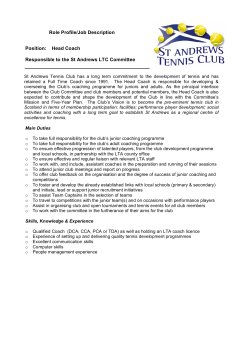 Role Profile/Job Description Position: Head Coach Responsible to