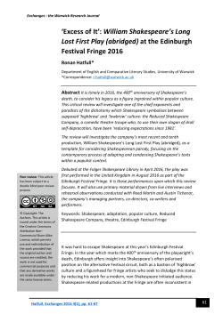 `Excess of It`: William Shakespeare`s Long Lost First Play (abridged