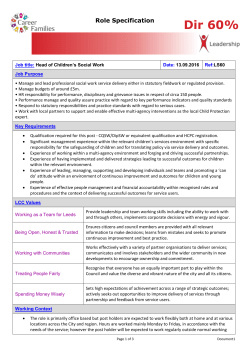 Head of Social Work &ndash; Job Specification and Job Risk Analysis