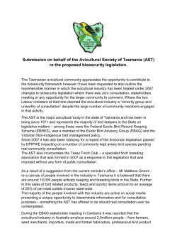 Submission on behalf of the Avicultural Society of Tasmania (AST