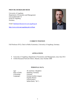 1 PROF DR. BURKHARD HEER University of Augsburg Department