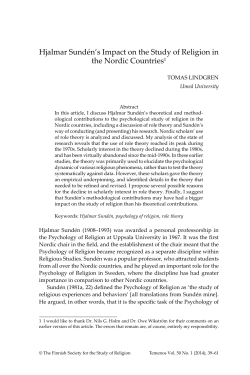 Hjalmar Sund&eacute;n`s Impact on the Study of Religion in the