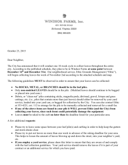 October 23, 2015 Dear Neighbor, The City has announced that it will