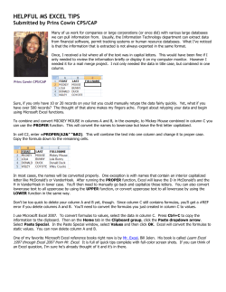 HELPFUL MS EXCEL TIPS Submitted by Prins Cowin CPS/CAP