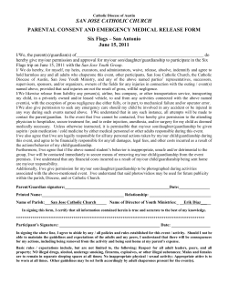 SAN JOSE CATHOLIC CHURCH PARENTAL CONSENT AND
