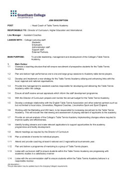 JOB DESCRIPTION POST : Head Coach of Table Tennis Academy