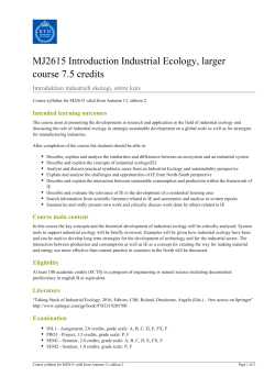 KTH | MJ2615 Introduction Industrial Ecology, larger course 7.5 credits