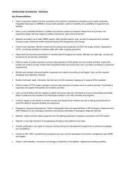OPERATIONS TECHNICIAN - PROCESS Key Responsibilities