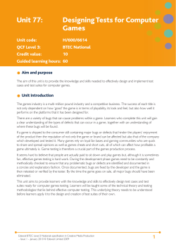 Unit 77: Designing Tests for Computer Games - Edexcel