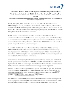 Janssen Inc. Receives Health Canada Approval of DARZALEX