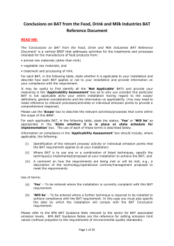 Conclusions on BAT from the Food, Drink and Milk Industries BAT