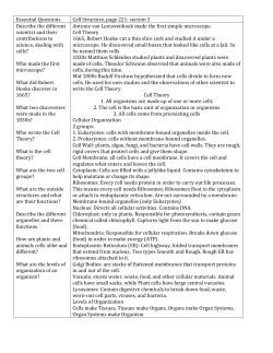 Essential Questions Cell Structure, page 221: section 3 Describe the